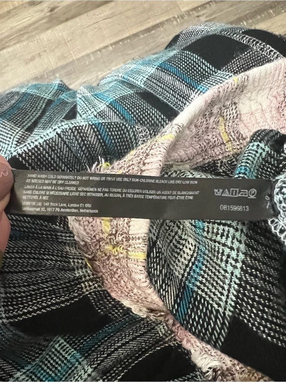Free People Black and Teal Plaid Elastic-Waist lounge Pants M